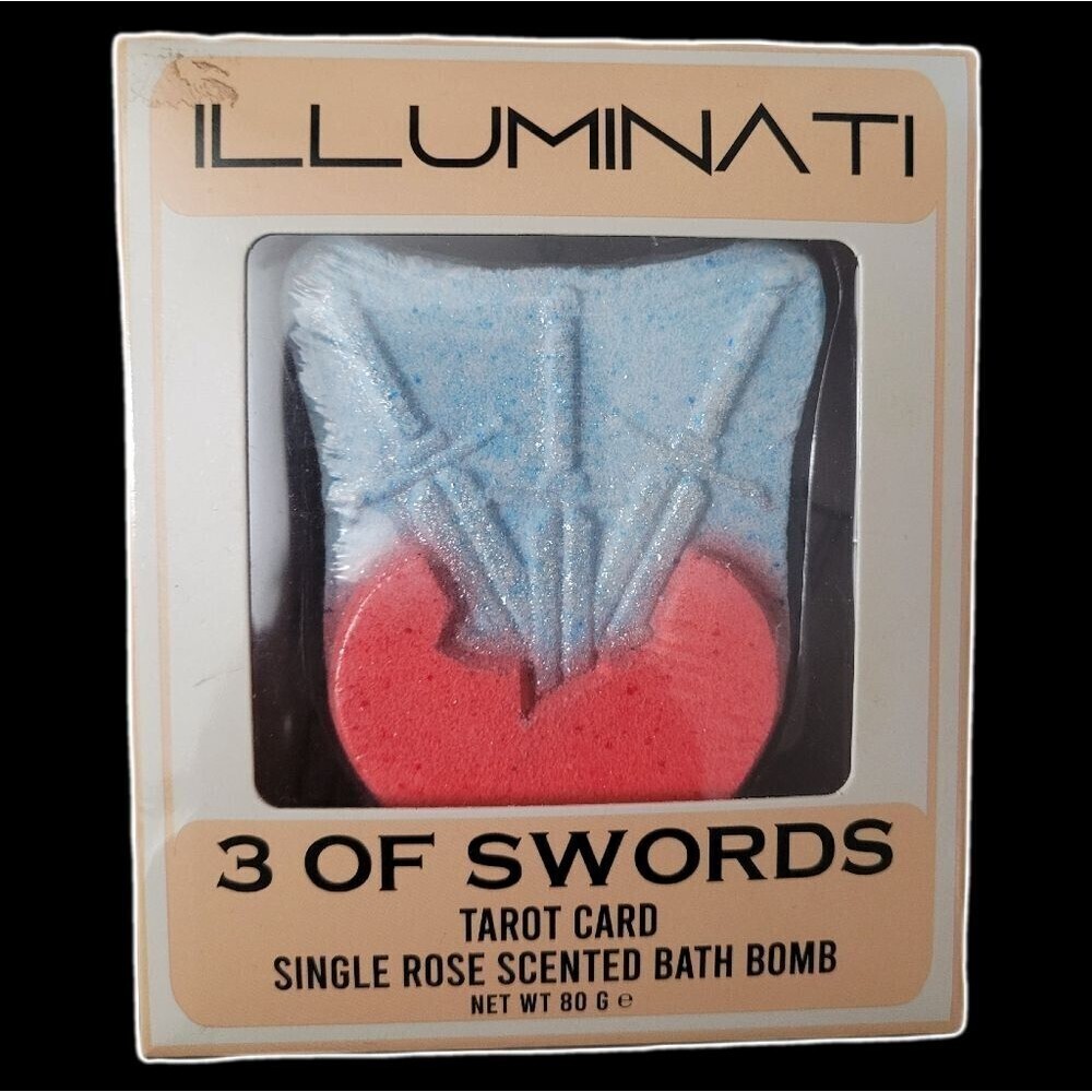 NIB ILLUMINATI BRAND 3 OF SWORDS TAROT CARD SINGLE ROSE SCENTED BATH BOMB